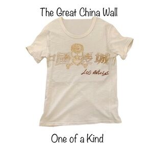 Rhinestone Embellished Great China Wall T-shirt, Los Angeles Sz S